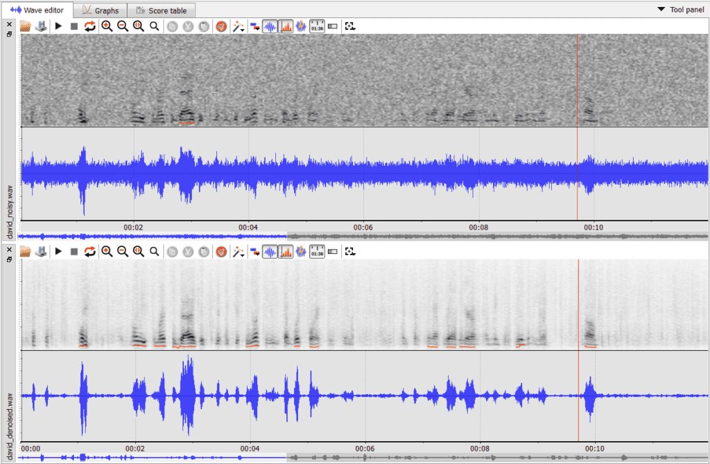 Denoiser Signal Comparison in Voice Inspector UI