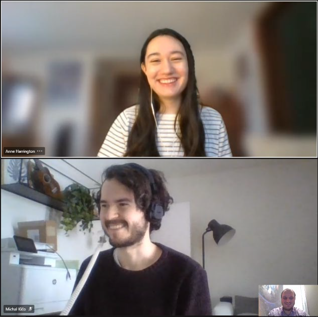 MIT intern Anne Harrington during a Phonexia internship online video session with Michal Klco and Adam Dostal.