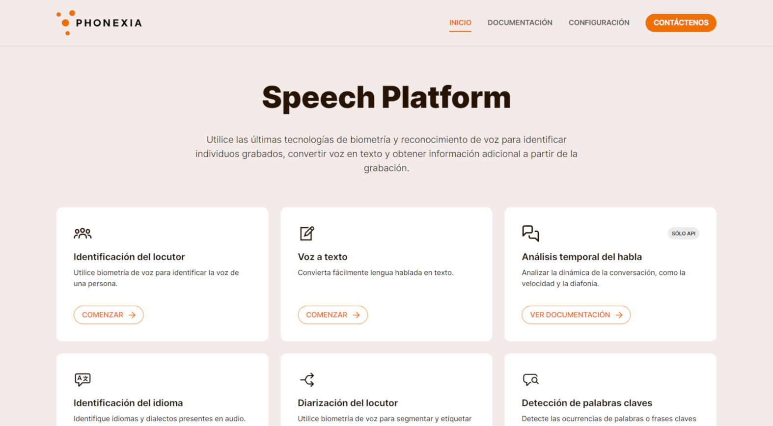 Ejemplo de la interfaz de usuario de Phonexia Speech Platform