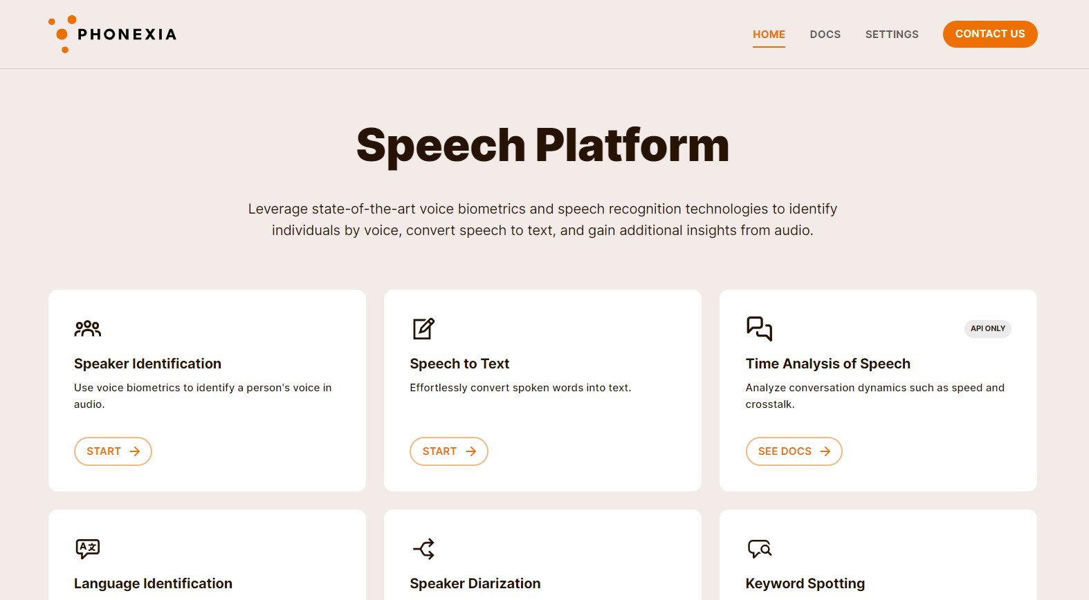Example of the Phonexia Speech Platform GUI